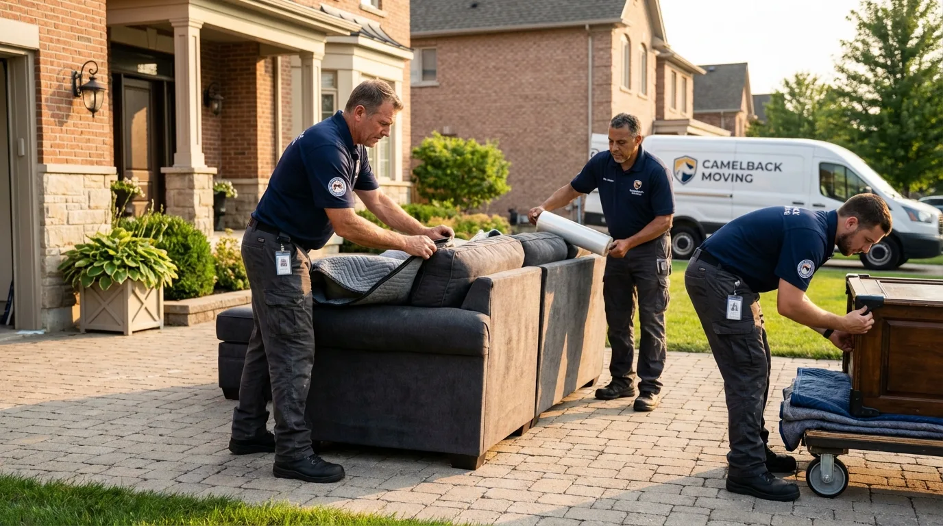 Large estate moving crew wrapping furniture in Rome, NY