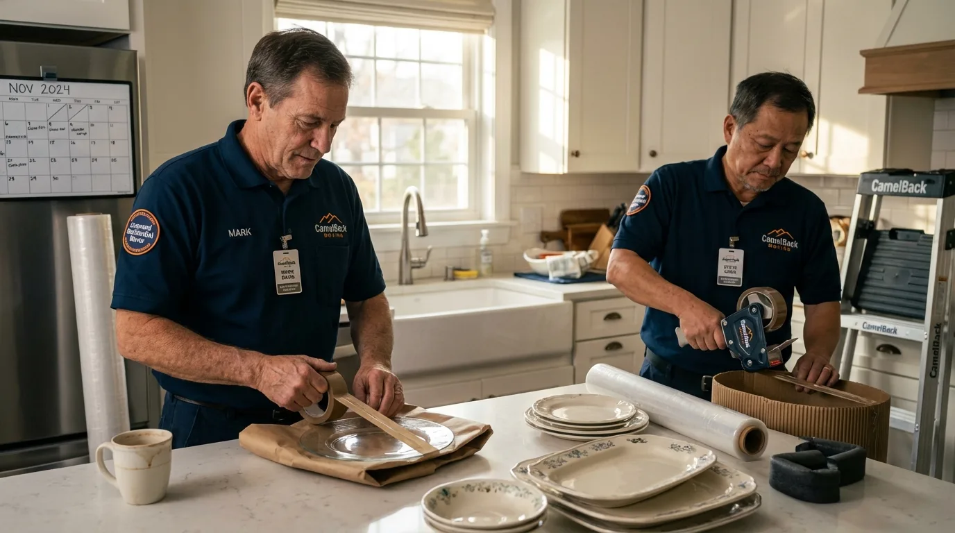Professional crew packing kitchen dishware in Rome, NY